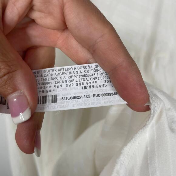 2/$30 ZARA Asymmetric Dress XS Striped White V-Neck Short Sleeve Textured #5637 - Picture 13 of 16